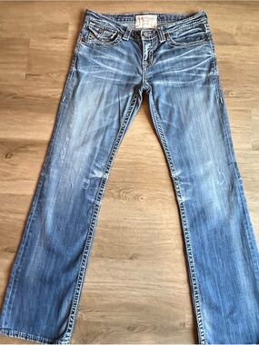 Big Star Liv Bootcut Jeans Womens 31L Distressed Medium Wash Flap Pocket